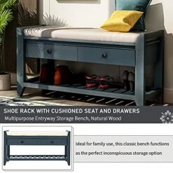 Harper & Bright Designs Storage Bench, Shoe Rack With Cushioned Seat And Drawers, Multipurpose Storage Bench For Entryway, Antique Navy 23 Harper & Bright Designs Storage Bench, Shoe Rack With Cushioned Seat And Drawers, Multipurpose Storage Bench For Entryway, Antique Navy -Amazon Store 51zDdY0hrxL