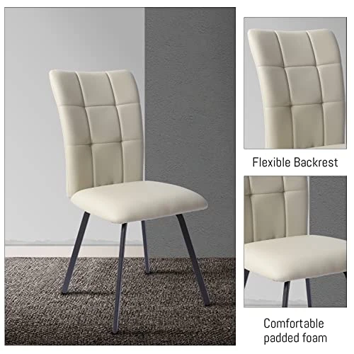 HIPIHOM Dining Chairs Set Of 4,Modern Kitchen Dining Room Chairs,Upholstered Dining Accent Side Chairs In Faux Leather Cushion Seat And Sturdy Metal Legs,Beige 6 HIPIHOM Dining Chairs Set Of 4,Modern Kitchen Dining Room Chairs,Upholstered Dining Accent Side Chairs In Faux Leather Cushion Seat And Sturdy Metal Legs,Beige - Image 4