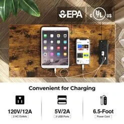 Rolanstar End Table With Charging Station, Narrow Side Table With 2 Wooden Drawers, USB Ports And Power Outlets, Nightstand Sofa Table For Small Spaces, Living Room, Bedroom, Rustic Brown -Amazon Store 51zHF3HJF1L