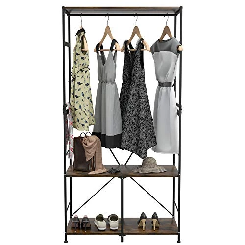 Mecor Folding Coat Rack Shoe Bench, Industrial Hall Tree Entryway With 2-Tier Storage Shelf And Handing Rod For Living Room Apartment Bedroom Hallway, Easy To Assemble, 3-in-1 Design (Rustic Brown) 4 Mecor Folding Coat Rack Shoe Bench, Industrial Hall Tree Entryway With 2-Tier Storage Shelf And Handing Rod For Living Room Apartment Bedroom Hallway, Easy To Assemble, 3-in-1 Design (Rustic Brown) - Image 2
