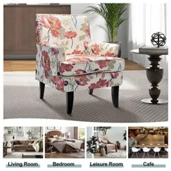 HULALA HOME Modern Accent Chair With Arms And Wooden Legs, Mid Century Accent Chair Armchair High Back Rest, Padded Armrest And Comfortable Cushioned Seat For Living Room (Red Yellow Floral) -Amazon Store 51zJncfdOIL