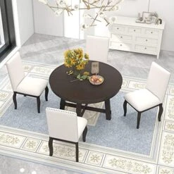 GLORHOME BXHYJ016 5-Piece Mid-Century Wood Dining Table Set With 4 Faux Leather Chairs For Family Kitchen, Brown1 -Amazon Store 51zJtJ4E SL. AC