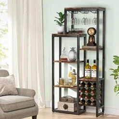 Tribesigns Wine Rack Freestanding Floor, 5-Tier Wine Baker Rack With Glass Holder & Wine Storage, Industrial Wine Display Shelf Wine Bar Cabinet For Bar, Kitchen, Dining Room, Rustic Brown -Amazon Store 51zLx7COL6L
