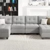 Belffin Reversible Storage Modular U-Shape Sectional Sofa Couch With Double Chaises Modular Sectional Sofa Set With Ottomans Fabric Light Grey -Amazon Store 51zPB3f7wNL
