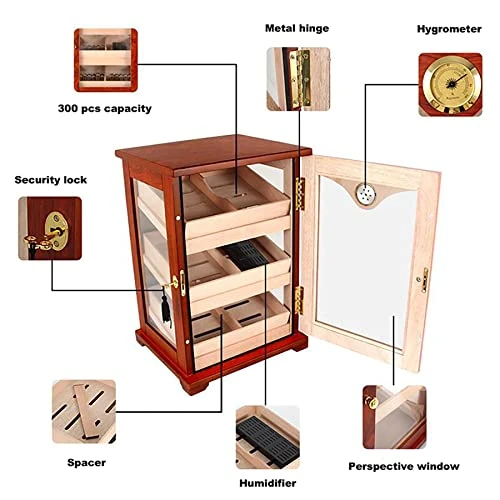Cigar Cabinet Humidifier Cabinet Spanish Solid Fir Double Low Glass Top Premium Design Large Humidifier Cabinet, 19.3 * 13.14 * 11.4 Inches Can Be Placed In The Living Room 80-150. 5 Cigar Cabinet Humidifier Cabinet Spanish Solid Fir Double Low Glass Top Premium Design Large Humidifier Cabinet, 19.3 * 13.14 * 11.4 Inches Can Be Placed In The Living Room 80-150. - Image 3