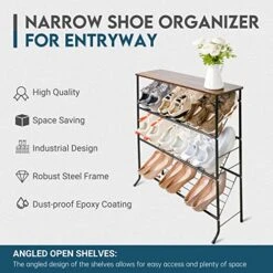 ZOES HOMEWARE 4-Tier Metal Shoe Rack For Closet Entryway,Narrow Shoe Organizer With 3 Slanted Shelves And Wood Top Shelf For Narrow Space,Skinny Space Saving Shoe Rack For Front Door,Hallway, Black 12 ZOES HOMEWARE 4-Tier Metal Shoe Rack For Closet Entryway,Narrow Shoe Organizer With 3 Slanted Shelves And Wood Top Shelf For Narrow Space,Skinny Space Saving Shoe Rack For Front Door,Hallway, Black -Amazon Store 51zTYuk9g6L