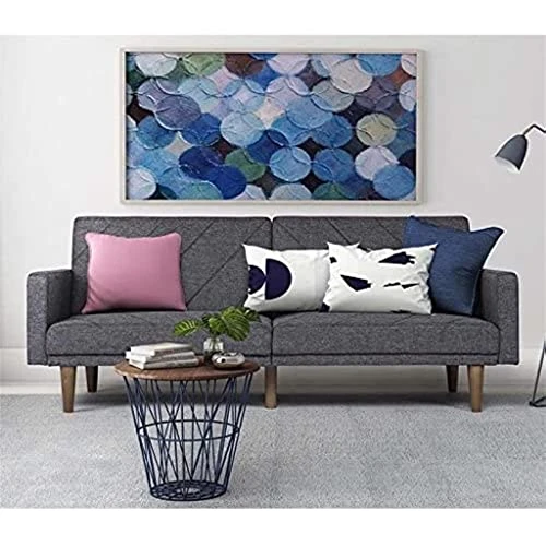 LHLLHL Convertible Futon Couch Bed With Linen Upholstery And Wood Legs - Grey 3 LHLLHL Convertible Futon Couch Bed With Linen Upholstery And Wood Legs - Grey