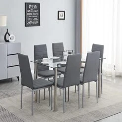 Paonne Glass Dining Table And Chair 7 Pieces Set, Dining Table Set For 6 Kitchen Room Table With 6 Chairs, Rectangular Glass Table With 4 PU Chairs 27 Paonne Glass Dining Table And Chair 7 Pieces Set, Dining Table Set For 6 Kitchen Room Table With 6 Chairs, Rectangular Glass Table With 4 PU Chairs -Amazon Store 51zcPwVhE5L. AC