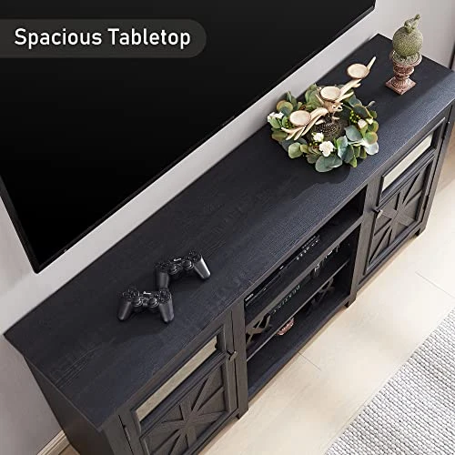 JXQTLINGMU Farmhouse TV Stand For 75 65 Inch TV, Farmhouse & Modern Entertainment Center With Storage Cabinets, 66" Rustic TV Console For Living Room Bedroom, Black 4 JXQTLINGMU Farmhouse TV Stand For 75 65 Inch TV, Farmhouse & Modern Entertainment Center With Storage Cabinets, 66" Rustic TV Console For Living Room Bedroom, Black - Image 2
