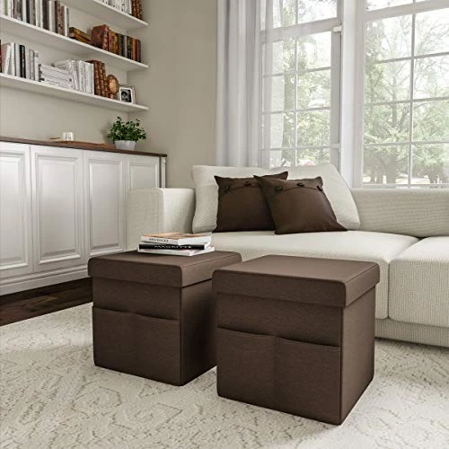 Lavish Home Foldable Storage Cube Ottoman With Pockets – Multipurpose Footrest Organizer For Bedroom, Living Room, Dorm Or RV (Pair, Linen Brown), 8 Lavish Home Foldable Storage Cube Ottoman With Pockets – Multipurpose Footrest Organizer For Bedroom, Living Room, Dorm Or RV (Pair, Linen Brown), - Image 6