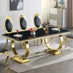 Pvillez White Marble Dining Table For 8-10 Person, 78" Rectangle Marble Top Dining Table With O Shape Gold Stainless Steel Pedestal Base,Mid Century Modern Dining Table For Kitchen Dining Room Dinner -Amazon Store 51zl0QBTGXL. AC