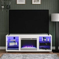 Ameriwood Home Fireplace TV Stand For TVs Up To 70", White,1822096COM (18.9 X 64.76 X 24.88 Inches)