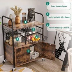 YITAHOME Kitchen Cart With Storage, Industrial Kitchen Carts For Home, Serving Cart With Cabinets And Movable Baskets, Rolling Bar Cart For Dining Room, Rustic Brown -Amazon Store 51zzukzTDaL