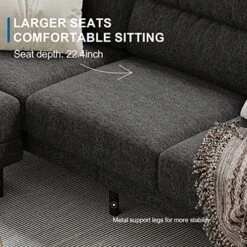 Belffin Fabric Sectional Couch With Reversible Ottoman L Shaped Sofa With Chaise 3 Seat Modern Sectional Sofa Charcoal Grey -Amazon Store 611ezzEKyhL