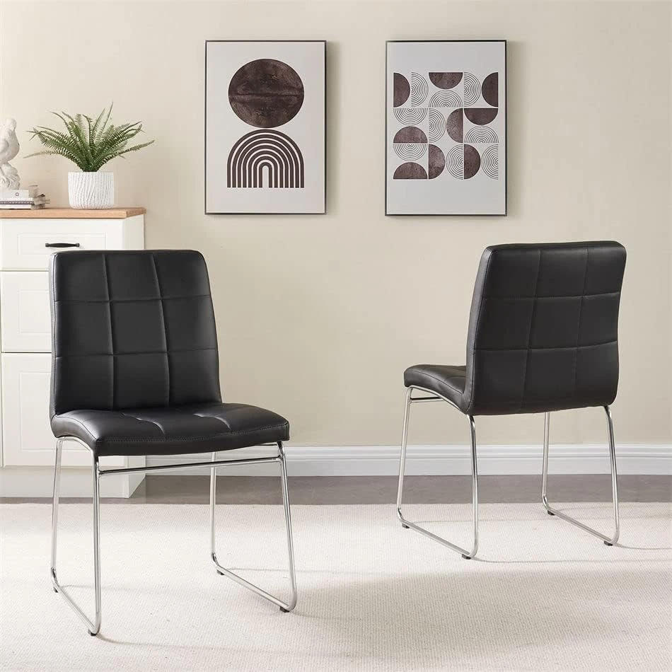 SICOTAS Modern Dining Chairs Set Of 2,Dining Room Chairs With Faux Leather Padded Seat Back In Checkered Pattern And Sled Chrome Legs, Kitchen Side Chairs For Dining Room,Kitchen, Living Room,Gray 15 SICOTAS Modern Dining Chairs Set Of 2,Dining Room Chairs With Faux Leather Padded Seat Back In Checkered Pattern And Sled Chrome Legs, Kitchen Side Chairs For Dining Room,Kitchen, Living Room,Gray - Image 13