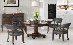 Set Of 4 Dining Chair With Casters, Leather Chair With Caster & Nailhead Trime Dining Chairs With Rollers Curving Backrest Chairs With Wheels Kitchen Table Rolling Chair,Espresso&Beige 1910BG 23 Set Of 4 Dining Chair With Casters, Leather Chair With Caster & Nailhead Trime Dining Chairs With Rollers Curving Backrest Chairs With Wheels Kitchen Table Rolling Chair,Espresso&Beige 1910BG -Amazon Store 614XBw43i L. AC