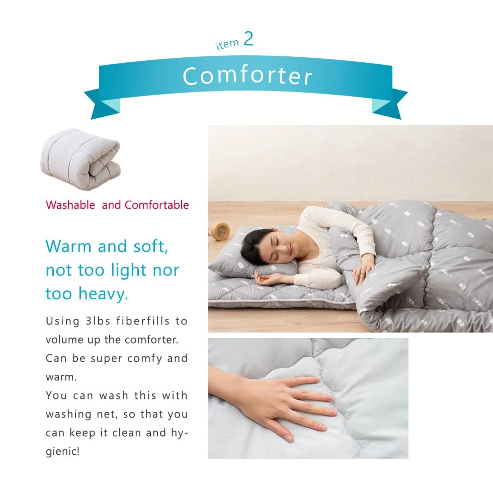 EMOOR Japanese Futon Set (Mattress, Comforter, Pillow) Twin-XL Made In Japan, Light-Gray, CLASSE III Foldable Sleeping Bed Tatami Mat Shikibuton 5 EMOOR Japanese Futon Set (Mattress, Comforter, Pillow) Twin-XL Made In Japan, Light-Gray, CLASSE III Foldable Sleeping Bed Tatami Mat Shikibuton - Image 3