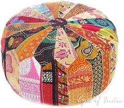 Eyes Of India - 16 X 10 Small Colorful Vintage Kantha Round Pouf Pouffe Ottoman Cover Floor Seating Boho Chic Bohemian Accent Indian Handmade Cover ONLY 7 Eyes Of India - 16 X 10 Small Colorful Vintage Kantha Round Pouf Pouffe Ottoman Cover Floor Seating Boho Chic Bohemian Accent Indian Handmade Cover ONLY -Amazon Store 61AVYUSCXL. AC