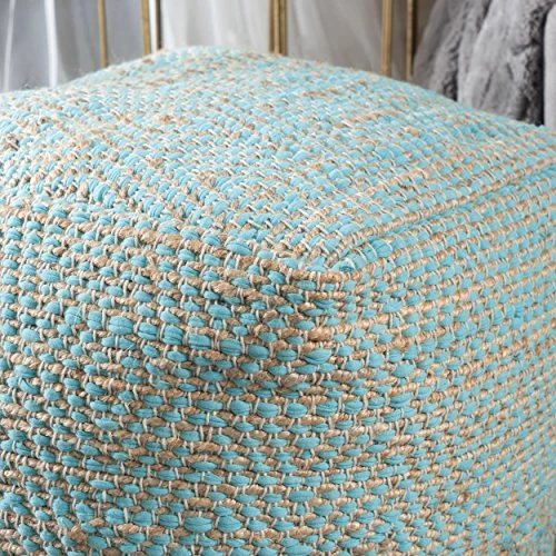 Christopher Knight Home Abella Fabric Pouf, Aqua 4 Christopher Knight Home Abella Fabric Pouf, Aqua - Image 2