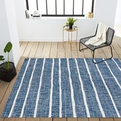 JONATHAN Y SMB125C-8 Colonia Berber Stripe Indoor Outdoor Area-Rug Bohemian Contemporary Easy-Cleaning Bedroom Kitchen Backyard Patio Non Shedding, 8 X 10, Blue/Ivory -Amazon Store 61AylC8Wr2L