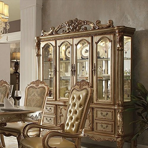 ACME Dresden Hutch & Buffet - - Gold Patina & Bone 4 ACME Dresden Hutch & Buffet - - Gold Patina & Bone - Image 2