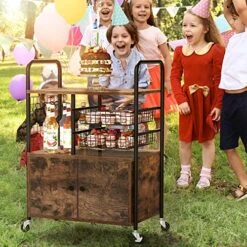 YITAHOME Kitchen Cart With Storage, Industrial Kitchen Carts For Home, Serving Cart With Cabinets And Movable Baskets, Rolling Bar Cart For Dining Room, Rustic Brown -Amazon Store 61BkXEXcUGL