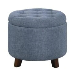 Homelegance Cleo 20" Round Fabric Storage Accent Ottoman, Blue