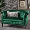 Great Deal Furniture Melaina Tufted Chesterfield Velvet Loveseat With Scrolled Arms, Emerald And Dark Brown -Amazon Store 61EnA8FD8sL