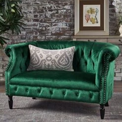 Great Deal Furniture Melaina Tufted Chesterfield Velvet Loveseat With Scrolled Arms, Emerald And Dark Brown -Amazon Store 61EnA8FD8sL. AC