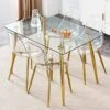 Ufurpie 5 Pieces Dining Room Table Set,Glass Dining Table & 4 Clear Dining Chairs,Gold Chrome Legs,Modern Clear Dining Table And Chair Sets For Small Space Living Room,Kitchen,Clear/Gold
