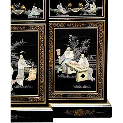 Oriental Furniture Black Lacquer Breakfront 4 Oriental Furniture Black Lacquer Breakfront - Image 2