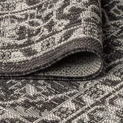 JONATHAN Y SMB103C-5R Palazzo Vine And Border Textured Weave Indoor Outdoor Area-Rug Coastal Bohemian Rustic Glam Easy-Cleaning Bedroom Kitchen Backyard Patio Non Shedding, 5' Round, Black/Gray -Amazon Store 61Jr0V2cjiS