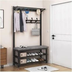 Coat Rack Freestanding With Storage Bench, Entryway 3 In 1 Hall Tree With Shoe Rack, Metal Storage Shelf With 4 Hooks For Entryway Home Office Bedroom, Easy Assembly -Amazon Store 61K 4UU40L. AC