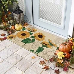 CHICHIC Fall Door Mat Outdoor Indoor Welcome Mats For Front Door Home Entrance Porch Fall Outdoor Decorations Fall Door Decor Pumpkin Decor Thanksgiving Mat, Non Slip 17 X 29.5 Inch, Sunflower -Amazon Store 61LilSwaTFS