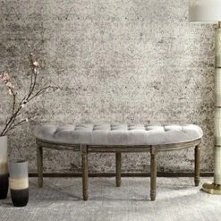 Safavieh Home Collection Abilene Tufted Rustic Semi-Circle Grey And Rustic Oak Bench -Amazon Store 61OI7Pbe4dL