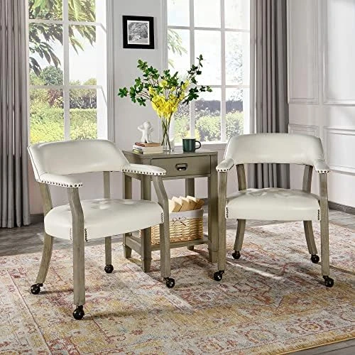 Set Of 4 Dining Chair With Casters, Leather Chair With Caster & Nailhead Trime Dining Chairs With Rollers Curving Backrest Chairs With Wheels Kitchen Table Rolling Chair,Espresso&Beige 1910BG 7 Set Of 4 Dining Chair With Casters, Leather Chair With Caster & Nailhead Trime Dining Chairs With Rollers Curving Backrest Chairs With Wheels Kitchen Table Rolling Chair,Espresso&Beige 1910BG - Image 5