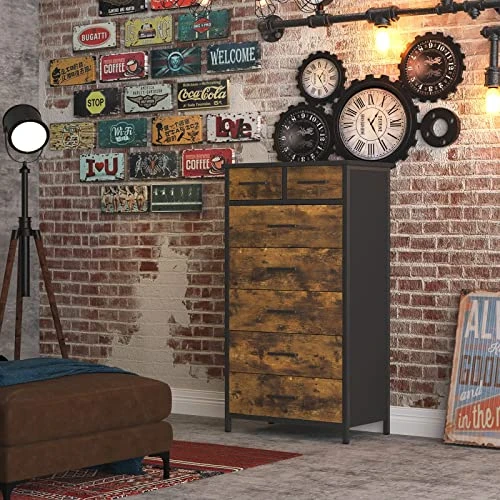 IKNEO 7 Drawer Tall Dresser, Industrial Wood Storage Dresser Clothes Organizer, Sturdy Steel Frame, Storage Dresser For Bedroom 7 IKNEO 7 Drawer Tall Dresser, Industrial Wood Storage Dresser Clothes Organizer, Sturdy Steel Frame, Storage Dresser For Bedroom - Image 5