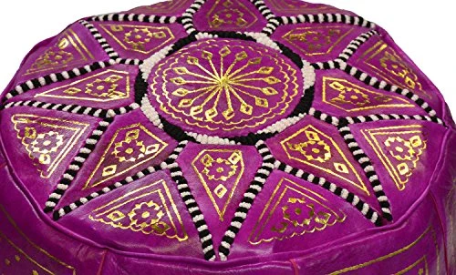 Moroccan Pouf Ottoman Footrest Hassock Handmade Leather Comfortable Unstuffed Magenta 5 Moroccan Pouf Ottoman Footrest Hassock Handmade Leather Comfortable Unstuffed Magenta - Image 3