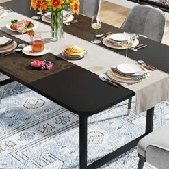 Tribesigns Dining Table For 6-8 People, 70.87" Long Dining Room Table With Heavy Duty Metal Frame, Industrial Rectangle Kitchen Table For Kitchen, Dining Room, Vintage Grey/Black -Amazon Store 61VPW3F1JhL