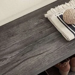 EXCEFUR Shoe Bench, Industrial Entryway Bench With Storage, Rustic Wood And Metal Shoe Rack Bench Seat, Grey -Amazon Store 61X8QHQl7CS