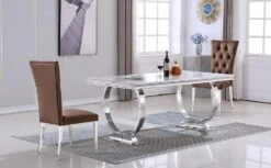 Anewsun 5 Pieces Black Gold Dining Table Set, Black Texture Top Dining Room Table With 4 White Leather Upholstered Chairs, 72" Rectangular Dining Table Set For 4 -Amazon Store 61Xso qTmFL. AC