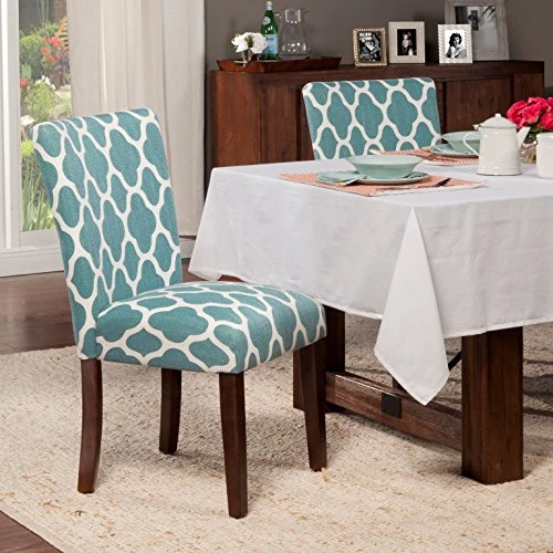 HomePop Parsons Classic Upholstered Accent Dining Chair, Set Of 2, Teal And Cream Geometric 5 HomePop Parsons Classic Upholstered Accent Dining Chair, Set Of 2, Teal And Cream Geometric - Image 3