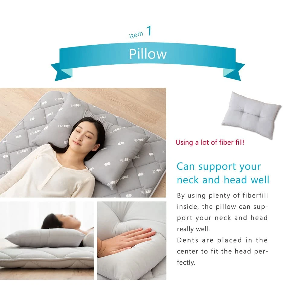 EMOOR Japanese Futon Set (Mattress, Comforter, Pillow) Twin-XL Made In Japan, Light-Gray, CLASSE III Foldable Sleeping Bed Tatami Mat Shikibuton 4 EMOOR Japanese Futon Set (Mattress, Comforter, Pillow) Twin-XL Made In Japan, Light-Gray, CLASSE III Foldable Sleeping Bed Tatami Mat Shikibuton - Image 2