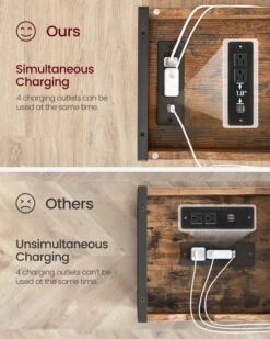 VASAGLE Side Table With Storage, End Table With USB Ports And Outlets, Nightstand With Charging Station, Fabric Bags, For Living Room, Bedroom, Rustic Brown And Black ULET310B01V1 -Amazon Store 61Zt5OYv8nL