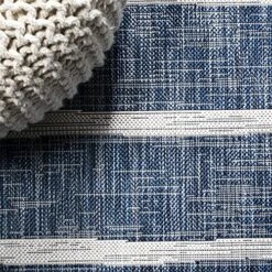 JONATHAN Y SMB125C-8 Colonia Berber Stripe Indoor Outdoor Area-Rug Bohemian Contemporary Easy-Cleaning Bedroom Kitchen Backyard Patio Non Shedding, 8 X 10, Blue/Ivory -Amazon Store 61aDfpOtkZS