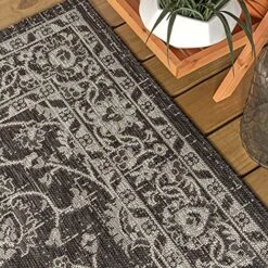 JONATHAN Y SMB103C-5R Palazzo Vine And Border Textured Weave Indoor Outdoor Area-Rug Coastal Bohemian Rustic Glam Easy-Cleaning Bedroom Kitchen Backyard Patio Non Shedding, 5' Round, Black/Gray -Amazon Store 61b1jzbm2zS