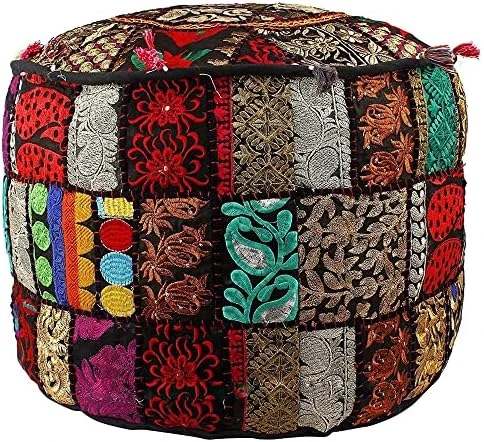 Aakriti Gallery Indian Pouf Footstool Ethnic Embroidered Pouf Cover, Indian Cotton Round Pouffe Ottoman Pouf Cover Pillow Ethnic Decor Art - Cover Only (Pink, 18x13) 15 Aakriti Gallery Indian Pouf Footstool Ethnic Embroidered Pouf Cover, Indian Cotton Round Pouffe Ottoman Pouf Cover Pillow Ethnic Decor Art - Cover Only (Pink, 18x13) - Image 13
