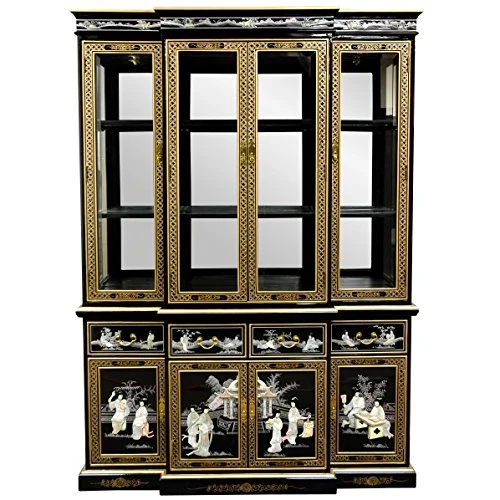 Oriental Furniture Black Lacquer Breakfront 3 Oriental Furniture Black Lacquer Breakfront
