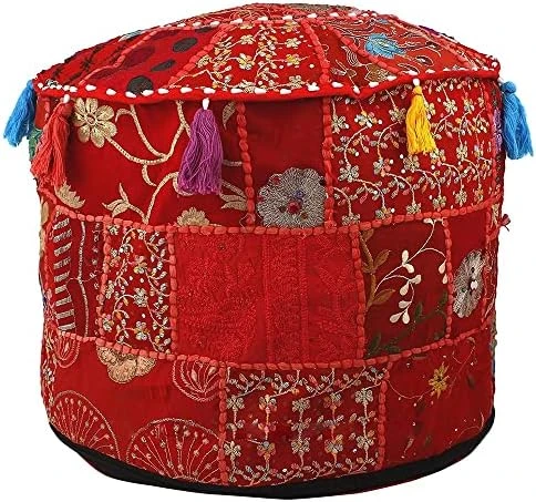 Aakriti Gallery Indian Pouf Footstool Ethnic Embroidered Pouf Cover, Indian Cotton Round Pouffe Ottoman Pouf Cover Pillow Ethnic Decor Art - Cover Only (Pink, 18x13) 17 Aakriti Gallery Indian Pouf Footstool Ethnic Embroidered Pouf Cover, Indian Cotton Round Pouffe Ottoman Pouf Cover Pillow Ethnic Decor Art - Cover Only (Pink, 18x13) - Image 15
