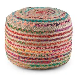 SIMPLIHOME Margo Round Pouf, Footstool, Upholstered In Multi Color Hand Braided Jute, For The Living Room, Bedroom And Kids Room, Boho, ,